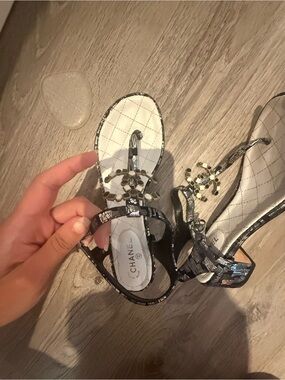 CHANEL Logo T-Strap Sandals